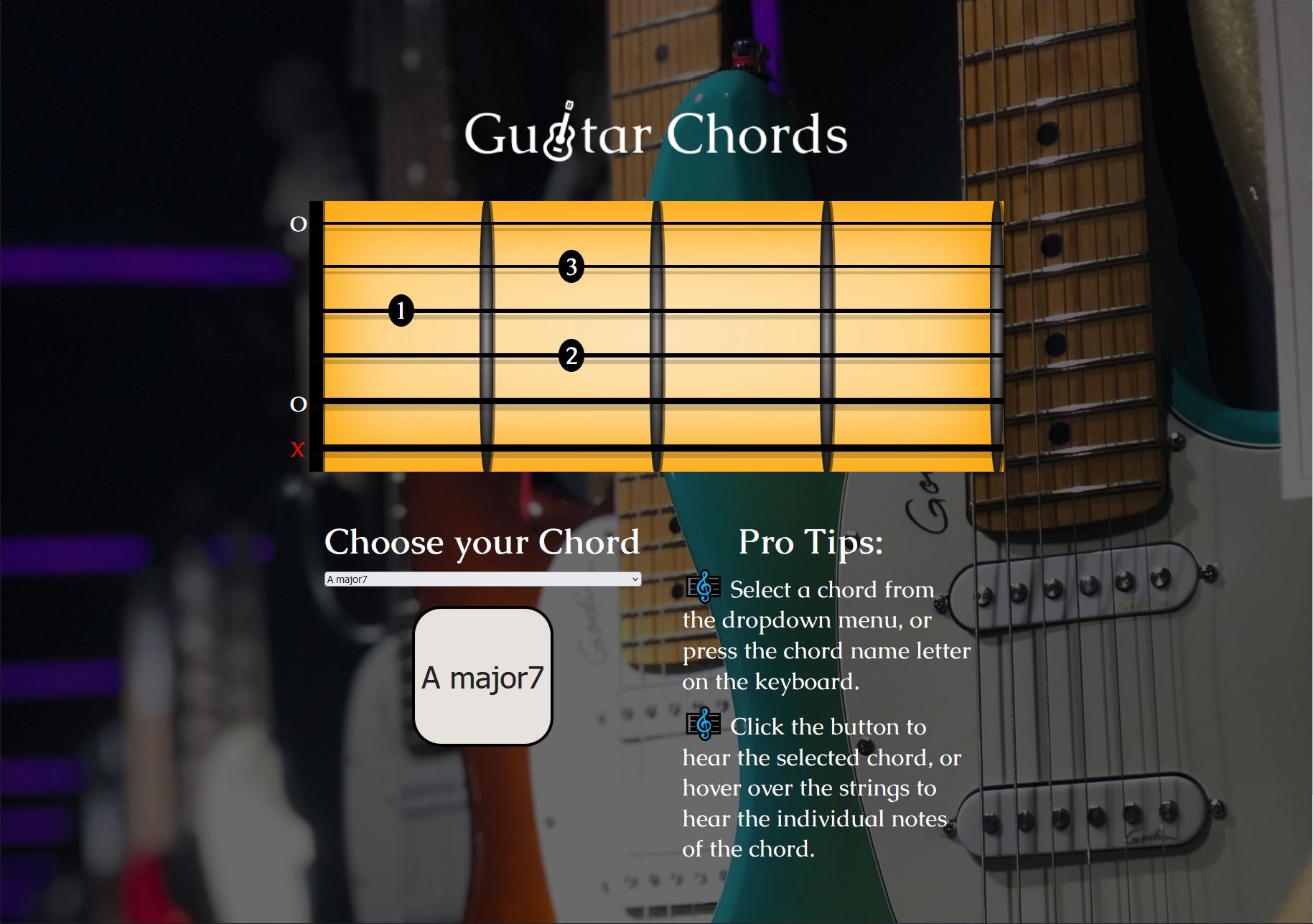 The landing page of the Guitar Chords application.